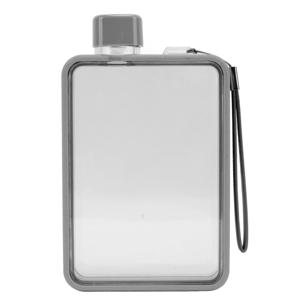 Flat Vannflaske Plast Lekkasjesikker Transparent Firkant Bærbar A5 Papir Vannflaske 380ml Grå