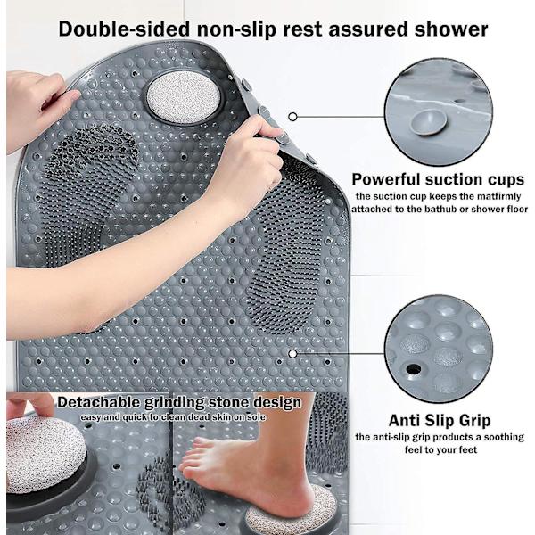 Halkfri PVC duschmatta med löstagbar pimpsten - 40 x 80 cm, badkar och golvmassagematta med sugkoppar och dränering