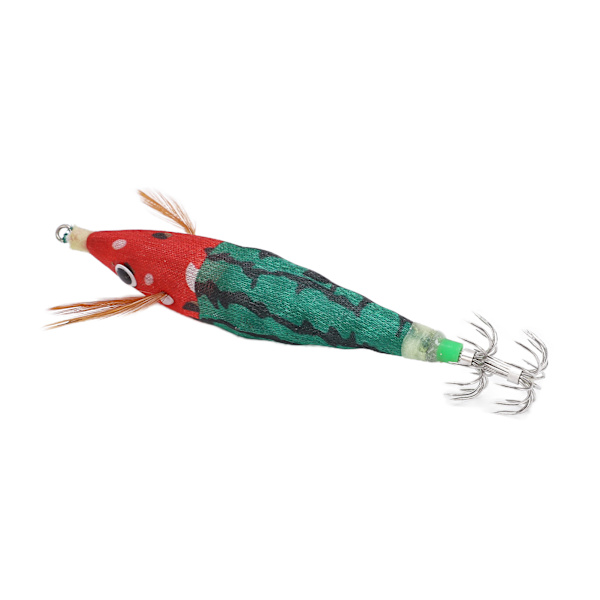 Fiskespöjiggar bete bläckfisk jigg krok hård fiskedrag med lysande effekt för havsbåt flod fiske damm fiske röd huvud mörk grön kropp