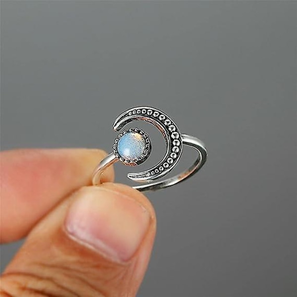 Justerbar månesten åben ring sølvfarvet vintage forlovelsesring til kvinder med Cubic Zirconia