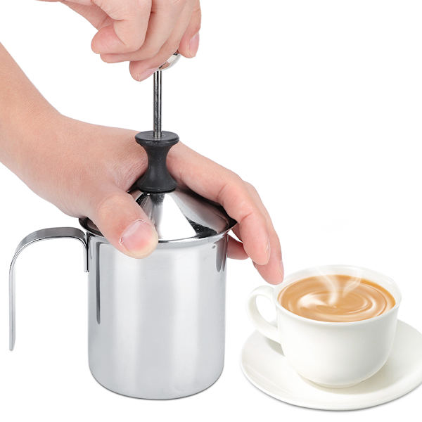 400 ml mælkeskummer i rustfrit stål med dobbelt net til kaffe og latte