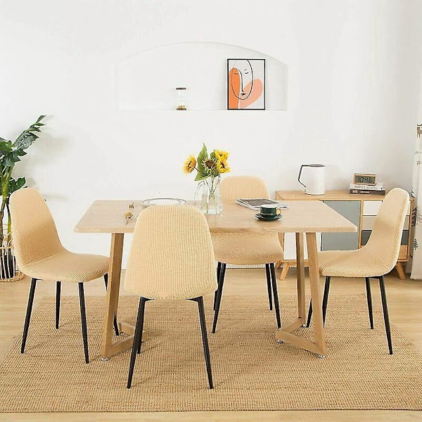 Skandinaaviset ruokatuolinpäälliset Jacquard joustavat tuolinpäälliset 4 kpl beige keltainen