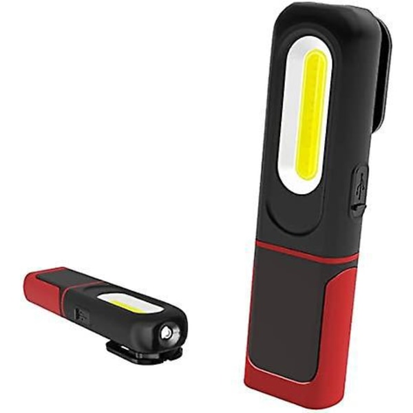 Uppladdningsbar LED Arbetslampa, 2 i 1 Inspektionslampa med 360 Graders Rotation och 5W COB LED Ficklampa med Magnetisk Bas och Krok för Hemverkstad