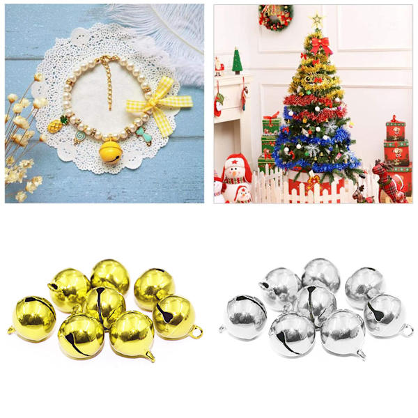 50 st små metallklockor färgglad färg jul bjällror nyckelhänge fest DIY pärlor (gul silver)