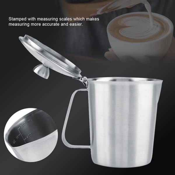 Mælkekande i rustfrit stål Kaffekop med låg og mål (500 ml)