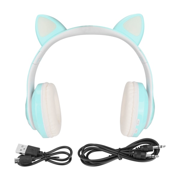 LXB39C Kids Hodetelefon Bluetooth 5.0 Sammenleggbar Wireless Glowing Music Cat Ear Hodetelefon for barn (vanngrønn)