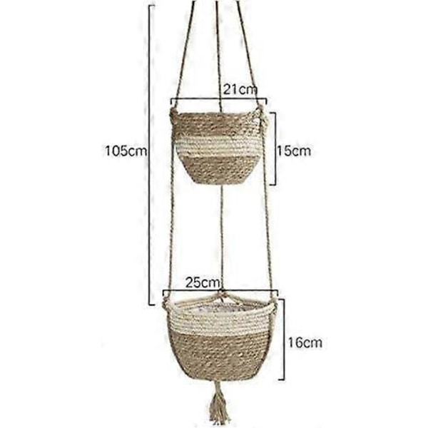 Naturlig Hängande Blomkruka av Sjögräs med Jute Rep Väggdekoration för Inomhus och Utomhus