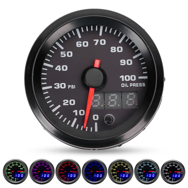 12V 2in Olietryk Måler 0-100PSI Måler 7 Farver LED Display med Sensor Universal til Bil