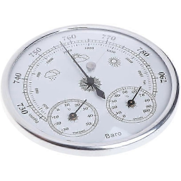 3 i 1 Väderstation Barometer Termometer Hygrometer Väggmontering (Silver)_SZXM
