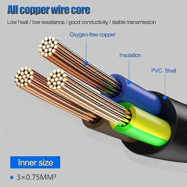 IEC C14 Hane Kontakt till 3-Pin Hona Uttag Strömadapter Kabel (0.)
