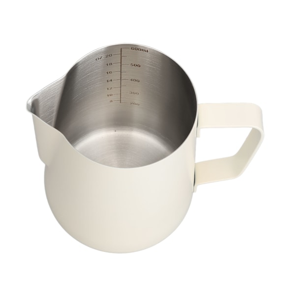 Trekkblomstkopp i rustfritt stål, kunstskumkopp med spiss tut, melkeskummer for kaffeframstilling til hjem og kafé, 600 ml, hvit
