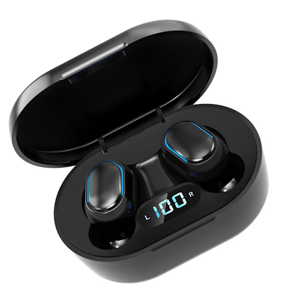 BT-nappikuulokkeet, monitoiminen, tyylikäs, mini HiFi-stereosoundi, langattomat urheilukuulokkeet virran LED-näytöllä, musta