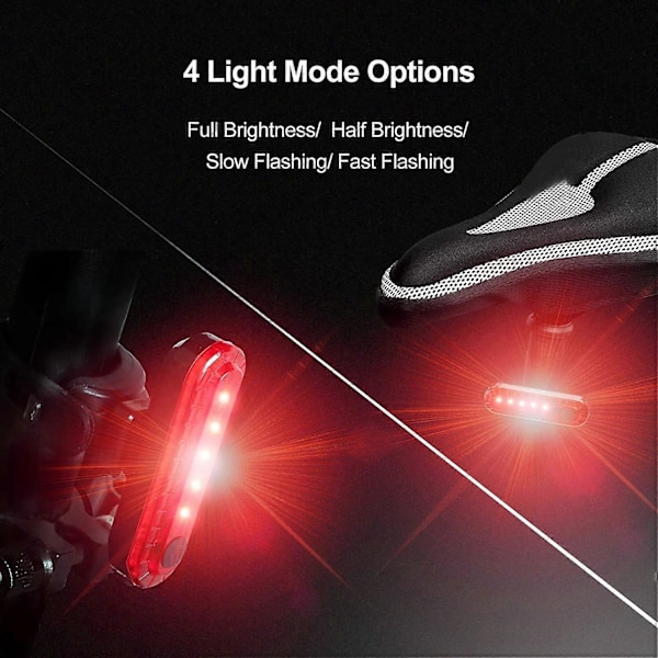 USB Genopladeligt LED Cykelbaglygte 2-pak, Klar Cykel Bageste Cykelsikkerhedslygte, 330mah Lithium Batteri, 4 Lysindstillinger, (2 USB-kabel