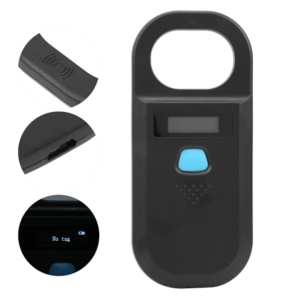 Genopladelig håndholdt RFID-læser 134,2Khz 125Khz EMId FDX B ISO11784/85 Animal Chip Scanner (sort)