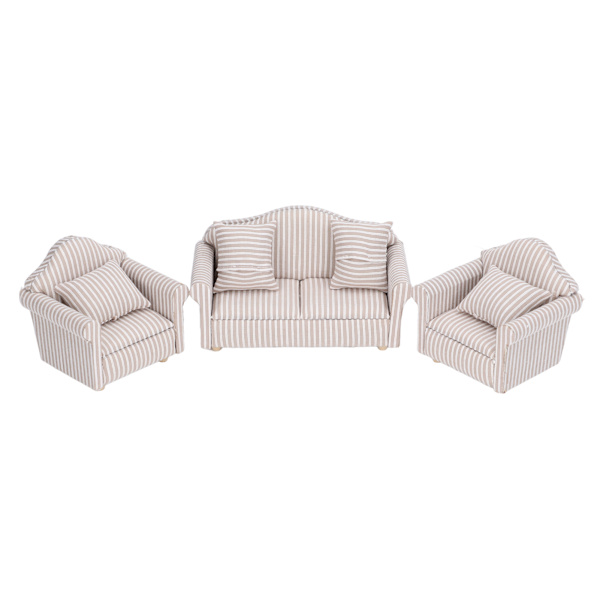Miniature Sofasæt Simulering Blød Dukkehus Sofa Tilbehør med Puder til 3 År Gamle og Der Over