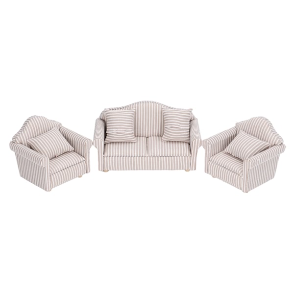 Miniatyr soffa set simulering mjuk dockhus soffa tillbehör med kuddar för 3 år gammal och äldre