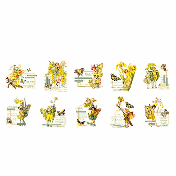 30 ark vintage fe-stickers, blomster fe-stickers til scrapbog, junk journal-artikler, DIY-håndværk, album, bærbare computere, gule