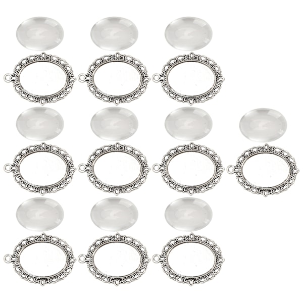 10 set glasplåsterhänge ovala brickor glascabochon klara kupolplattor DIY smyckestillbehör