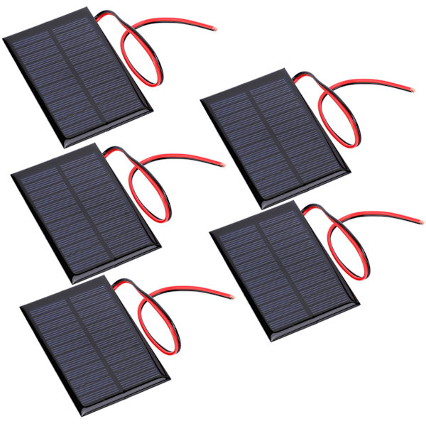 5 stk. Mini solpanel epoxy celleplade strømmodul 30 cm rød og sort ledning 6V0.6W