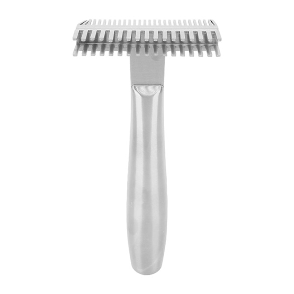 Hunde Grooming Kam Multifunksjonell Fjerne Hår Grundig Hul Kjerne Håndtak Rustfritt Stål Pet Kam for Pet Deshedding Dematting Bad Massasje Sølv