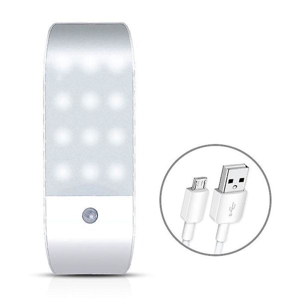 Automatisk LED Nattlampa, Batteridriven 12 LED Nattlampa med Rörelsesensor, Skåplampa, Nattlampa Sovrum, Trappa (Kallvitt, 2 ST)