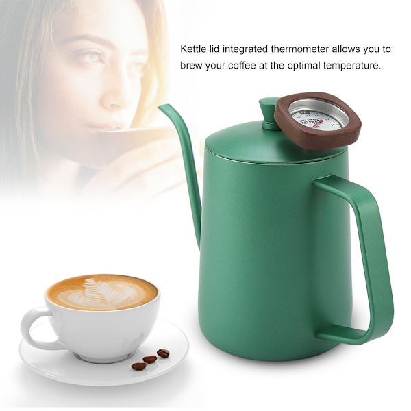600 ml rostfritt stål kaffekanna gåshals pip tekanna med termometer (grön)