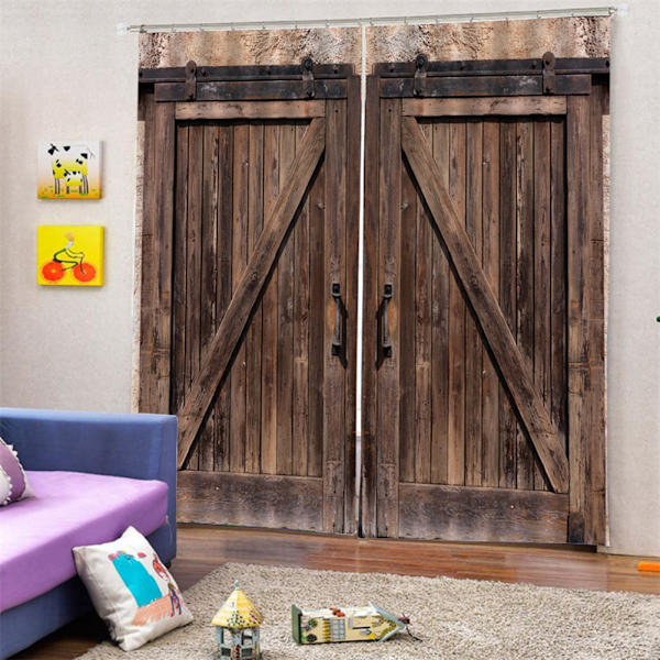 Tredørstil Stue Soverom Vindu Semi Blackout Semi Shade Trykkgardin 170 * 200 cm