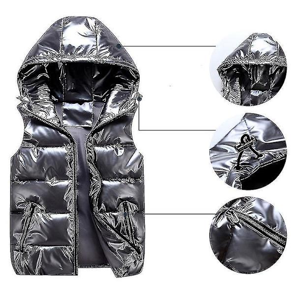 Blank glänsande vadderad väst - Unisex ståkrage väst XS grön