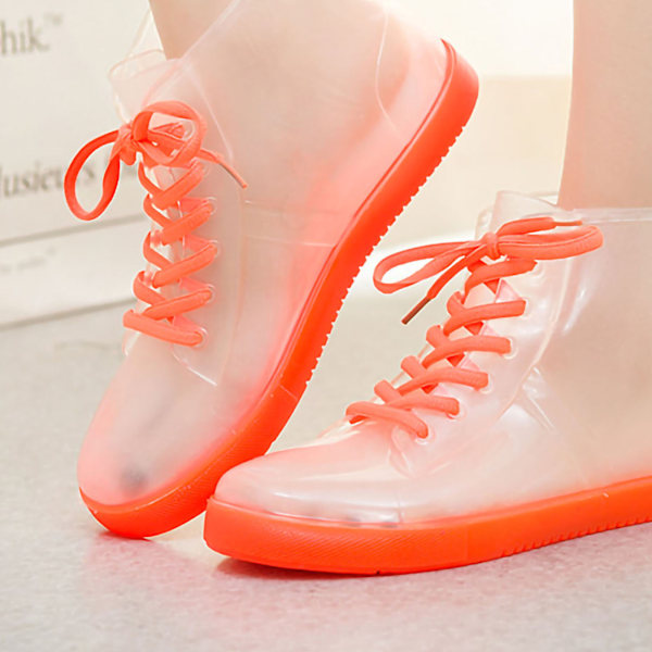 Korte regn støvler transparent design skridsikker mode elegant stil holdbar PVC vandtætte sko til voksne udendørs transparent orange (enkelt) 37