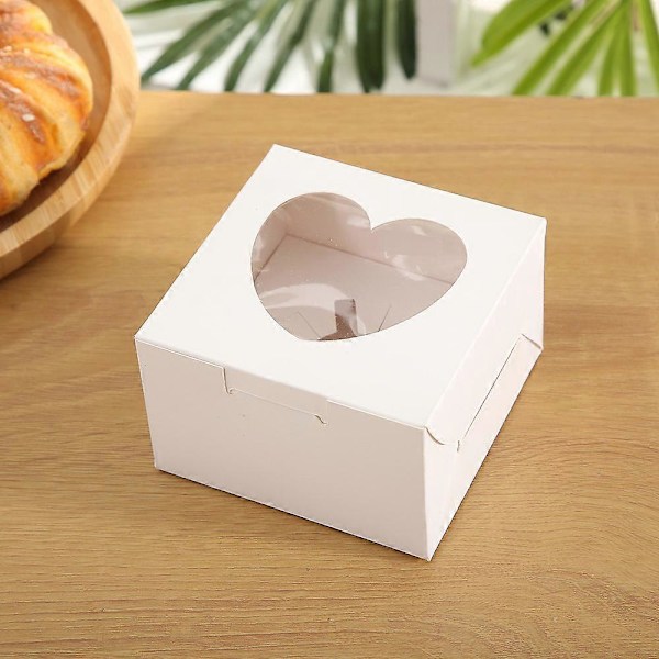 10 x 6,5 cm Kraft Papiræsker med Klart Hjerteformet Vindue, 30 Stykker Tom Gaveæske Små Kageæsker til Kage, Dessert, Fester, Bryllupper, Gave