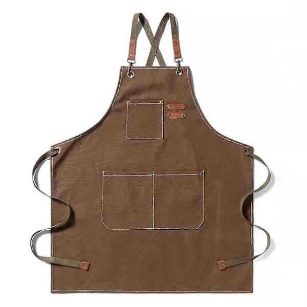Förkläde i denimcanvas med fickor Slaktare Hantverk Bakning Kockar Kök Matlagning BBQ 5 Färger brun