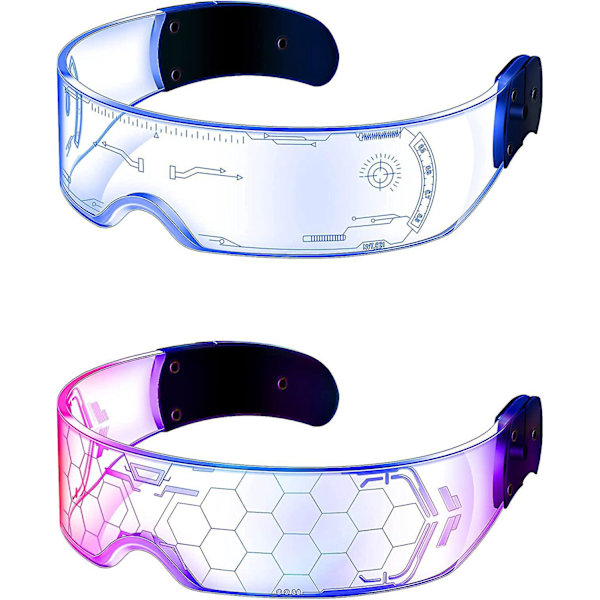 2 paria Led-visiirilaseja, 7 väriä, futuristiset lasit, 4 tilaa, valaisevat lasit, hunajakennon valaisevat lasit aikuisille (cool tyyli)