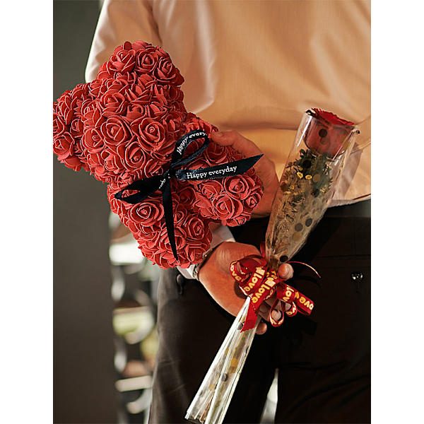Romantisk kunstig roseblomst bamse Valentinsdagsgave