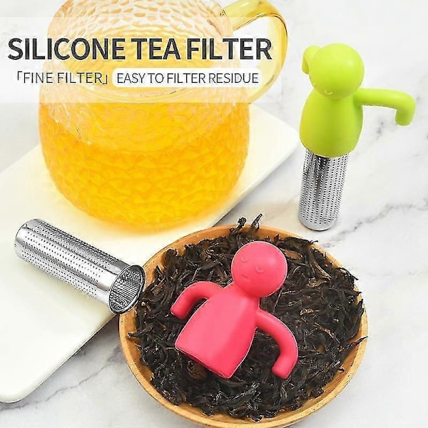 2 stk. te-infuser sæt i rustfrit stål og silikone, hængende tefilter te-infuser til løs te silikone te-infuser (lysegrå)