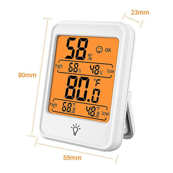 Innendørs digitalt termometer hygrometer med bakgrunnsbelysning og stor LCD-skjerm