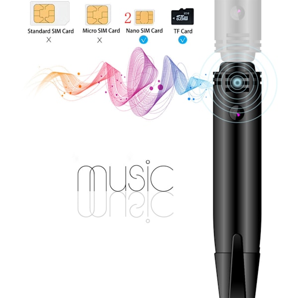 Pen Telefon under 4 tommer Tiny skjerm under 500W PX Slitasjebestandig Multifunksjon ABS Pen Mini Telefon for StudentBlack