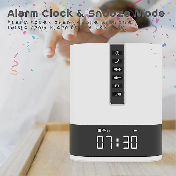 Högtalare Nattlampa, Portabel Högtalare Dimbar Touch Sänglampa Flerfärgad Bordslampa Smart Väckarklocka 2000mAh Stödjer TF/SD-kort Perfekt Present Sovrum