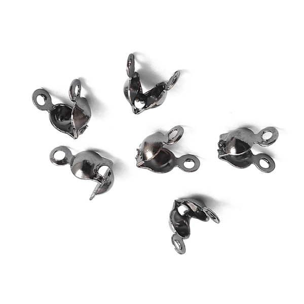 100 st Pärltoppar Knuttäckare Mode Metall Handgjorda Clamshells Crimp Pärltoppar Knuttäckare DIY Smyckestillbehör Ruthenium Svart