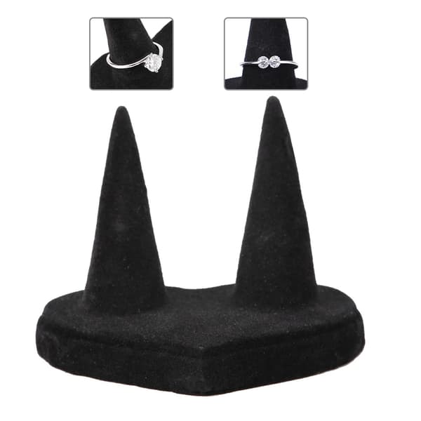 Sort Velour Finger Display Ring Holder Showcase Stand Smykker Ringe Organizer (2 Fingre)