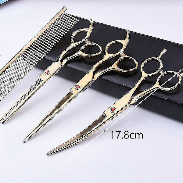4 st/set Professionell Salong Frisörsaxar Frisering Saxar Klippverktyg Kit 7.0 tum zd EQ guld
