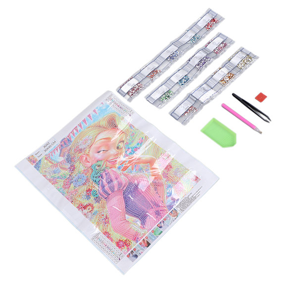 Rhinestone Maleri Kit Blondt Hår Lille Pige Mønster Skinnende Utsøkt DIY 5D Maleri Kunst 30x40cm
