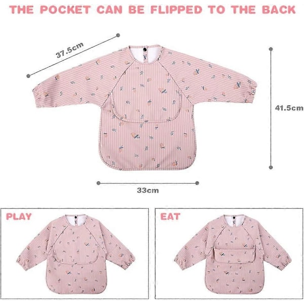 Baby Bib med Ærmer, Langærmet Hagesmæk Vandtæt Baby Hagesmæk med Lommer til Madning og Leg med Babyer 6-12 Måneder (Kirsebærmønster)