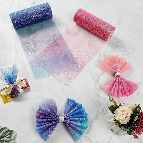 Regnbågsgradient Tulle Rulle 2 st Non-Woven Bordssash Band för Bankett DIY Hantverk
