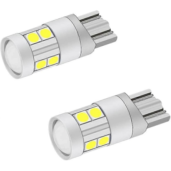 T10-3030-9SMD2.4W LED-pære, 12V 24V Hvit 6000K, med projeksjonslinse (4 stk)