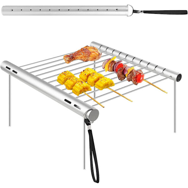 Rostfritt hopfällbart grillställ - Bärbar kolgrill för picknickar, bakgårdar och vandring