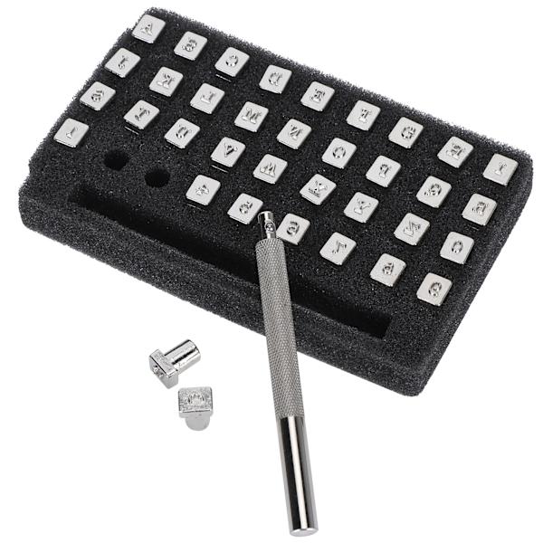 36 stk Lær Stempel Mønster Nummer Alfabet Punch Utskæring 1 stk Håndtak Håndverk DIY Verktøy 3,5 mm