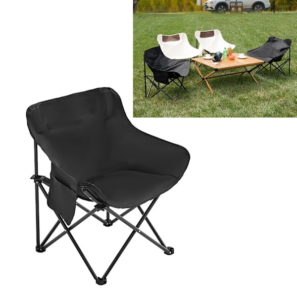 Fällbar campingstol med sidofickor Ergonomisk design Bärbar hopfällbar campingstol för picknick fiske Svart