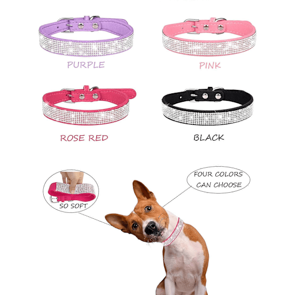 Justerbart Læder Ruskind Bling HundehalsbåndHundehalsbånd til Små HundePink Hundehalsbånd Kattehalsbånd, Rhinestone Hundehalsbånd -GSLA b3 25x1.5CM