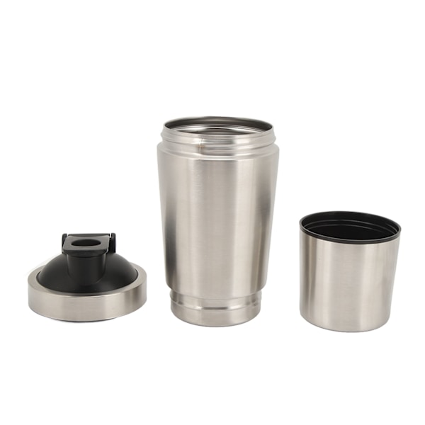 Shakerflaske i rustfritt stål, proteinshaker med skala, bærbar shakerkopp med visp for proteinblanding, pre-workout, sølv, 600 ml
