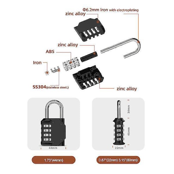 4-numeroinen yhdistelmälukko koulun kuntosalin kaappiin, aitaan, työkalulaatikkoon, koteloon, kaappivarastoon - 2 pakkausta (musta)